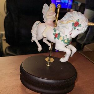 Carousel music Horse Figurine with Floral Accents